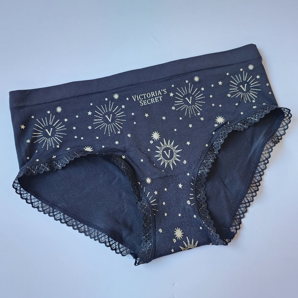 Victoria's Secret black gold lace edge panty New Size M